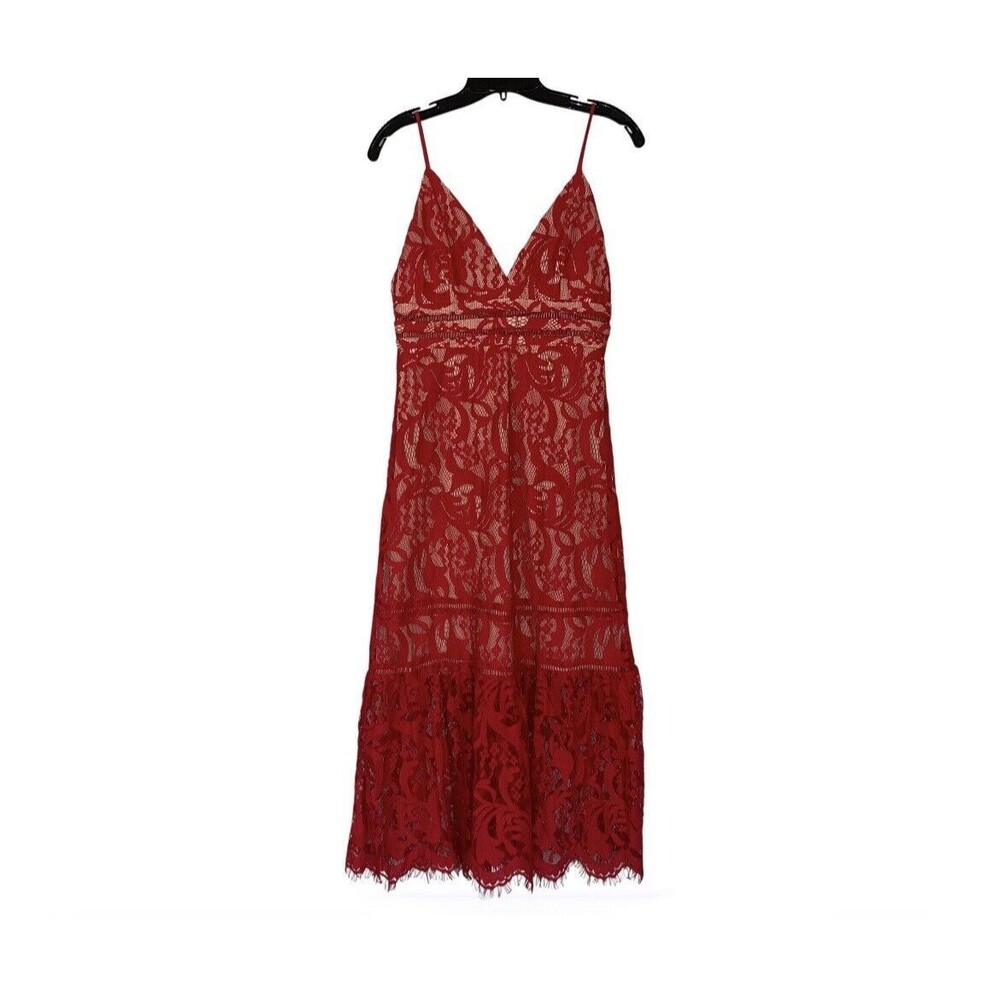 LULUS Hope You Dance Red Nude Lace Dress